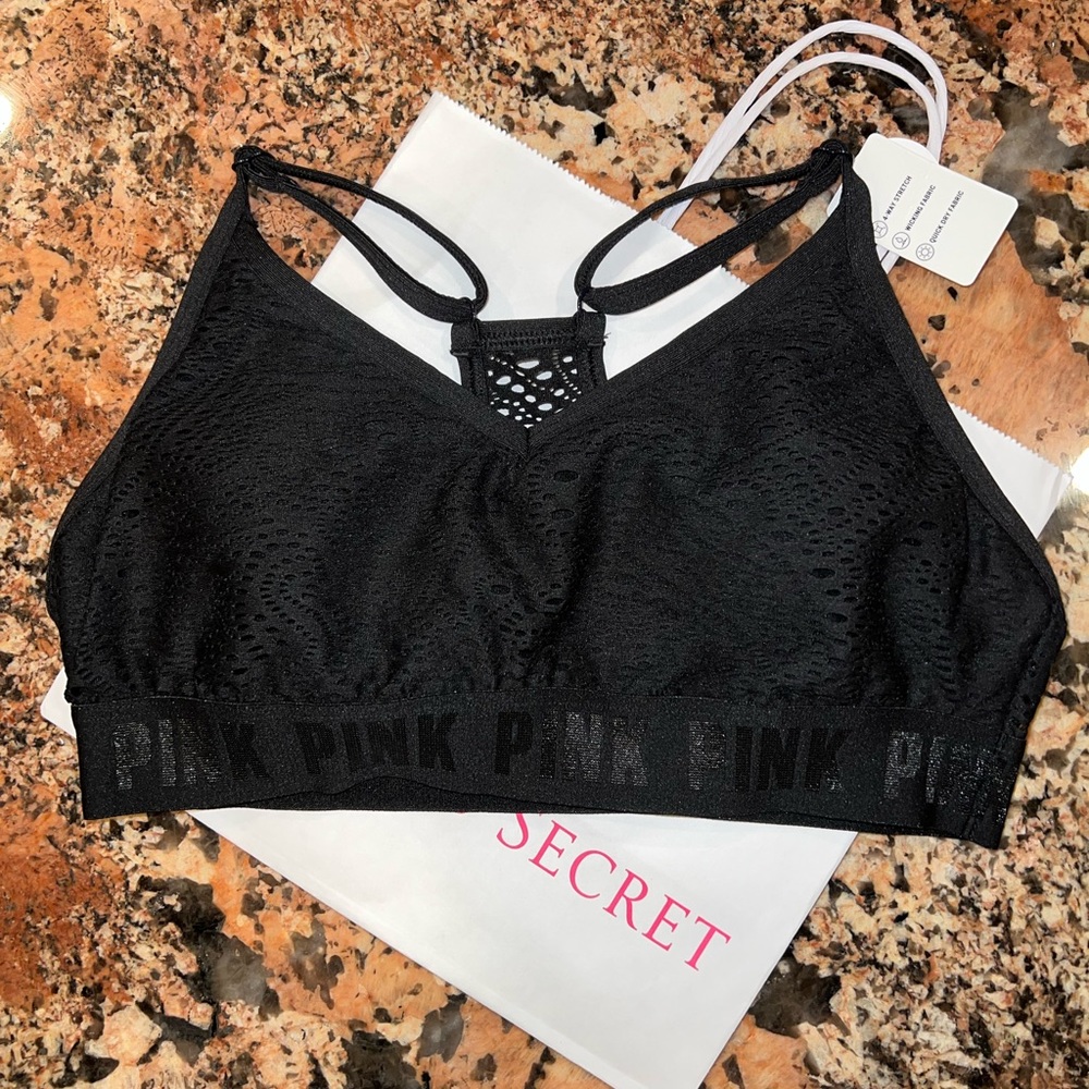 Victorias Secret PINK Ultimate Lightly Lined Sports Bra Small Black Wireless